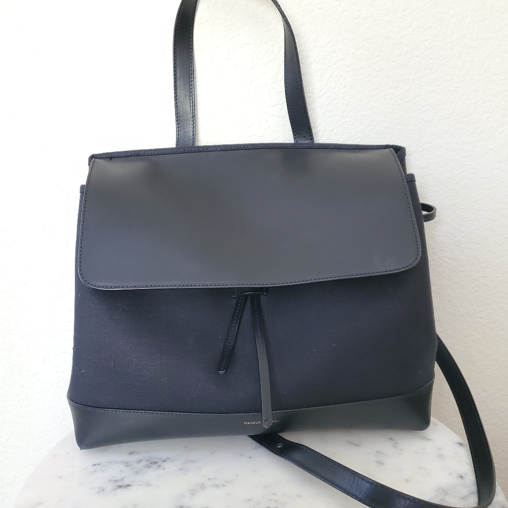 Mansur Gavriel Lady Bag Black/Leather Canvas